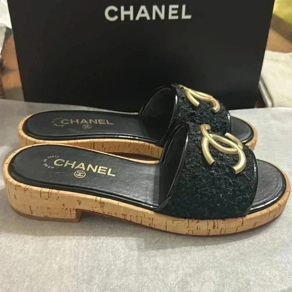 Chanel Tweed Cork CC Mule Sandal - Picture 3 of 7